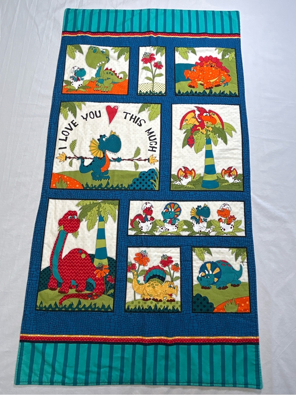 Baby Dinosaur Crib-Nursery Quilt  - Blue/Green